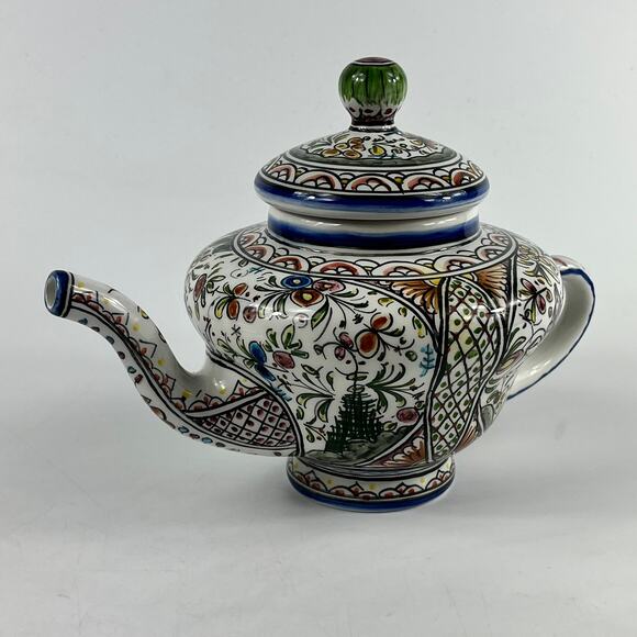 Ceramicas de Coimbra Other - Ceramicas de Coimbra Hand Painted Portugal Floral Teapot 6.5"x9" Folk Art Glazed